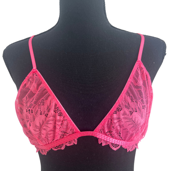 NWOT Intimately Free People Everyday Lace Triangle Bralette Pink/Coral -XS - Picture 7 of 8